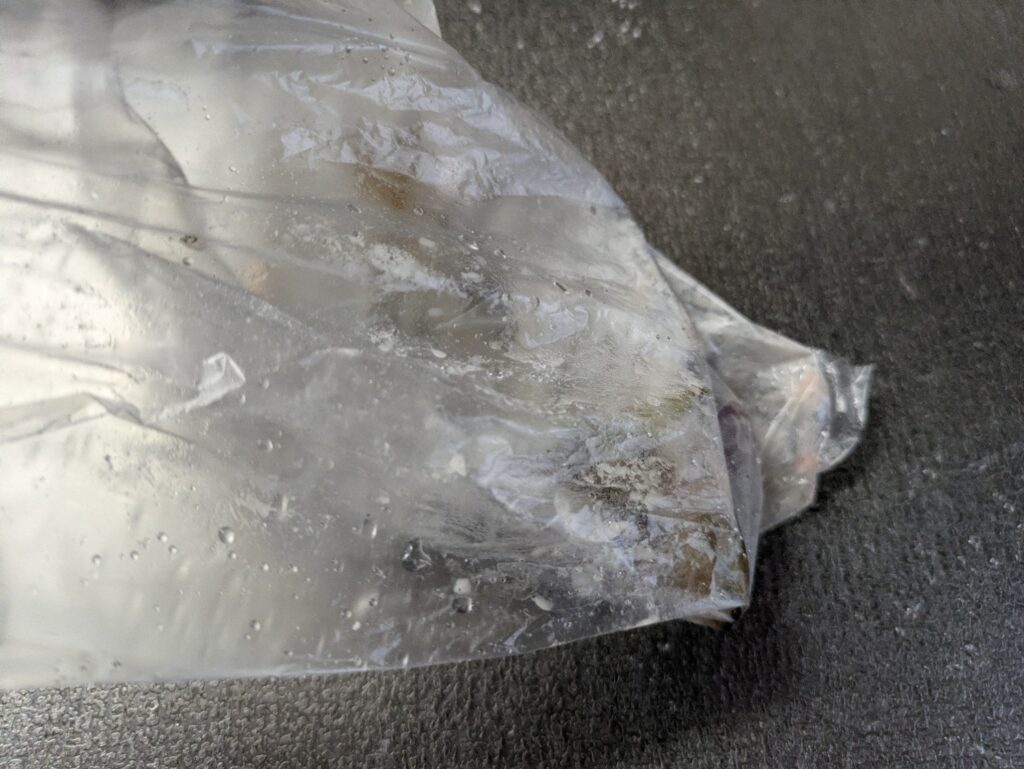 アジを片栗粉にまぶす